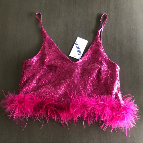Tops - Sequin & feather crop 💕